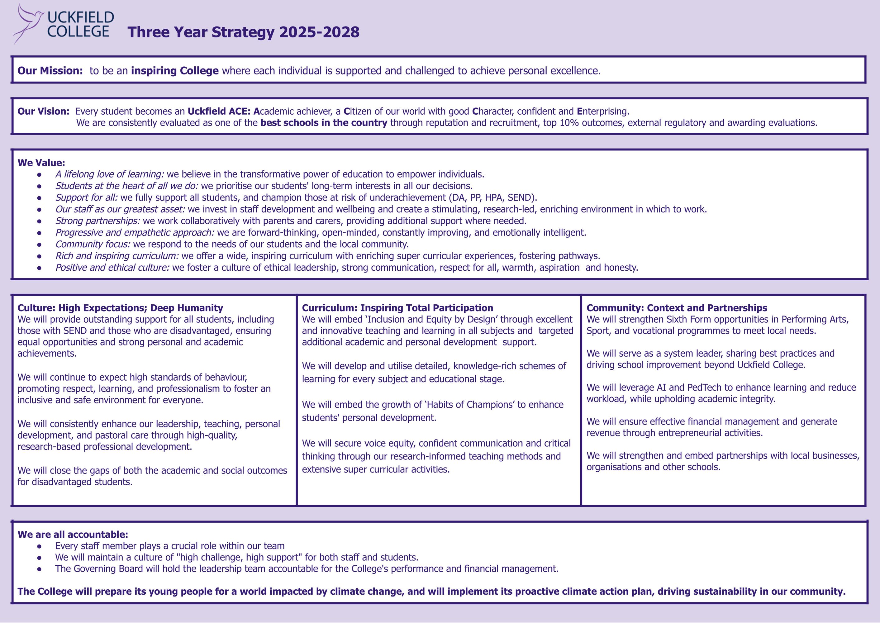 Uckfield college three year strategy 2025 2028
